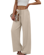 Sophia Women's Wide Leg Palazzo Pants – Drawstring Trousers with Pockets for Travel
