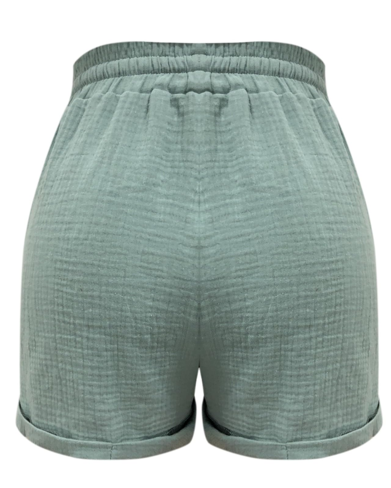 Emma Women's Linen Bermuda Shorts – High Waist Drawstring Shorts with Pockets