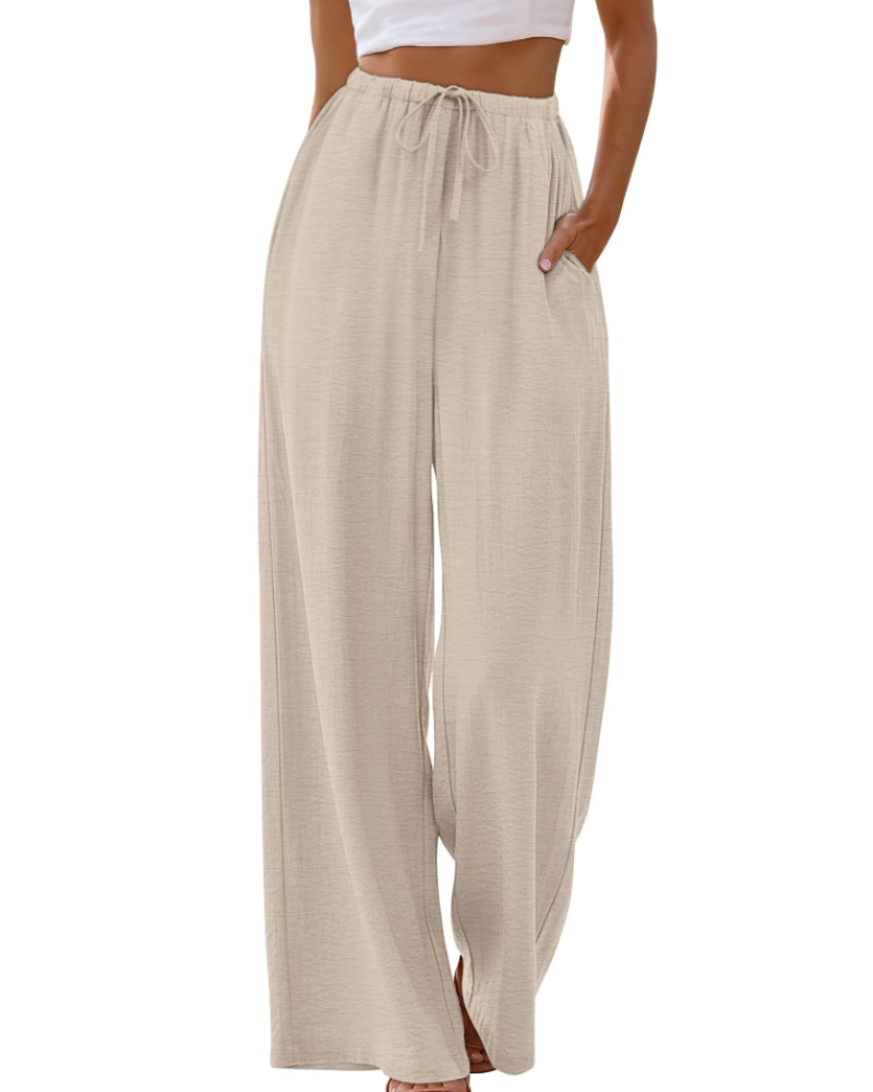 Sophia Women's Wide Leg Palazzo Pants – Drawstring Trousers with Pockets for Travel
