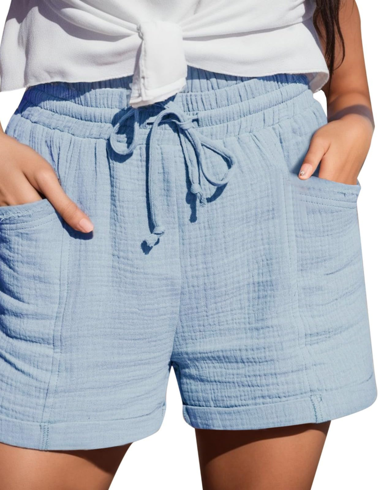 Emma Women's Linen Bermuda Shorts – High Waist Drawstring Shorts with Pockets