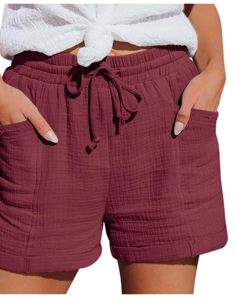 Emma Women's Linen Bermuda Shorts – High Waist Drawstring Shorts with Pockets