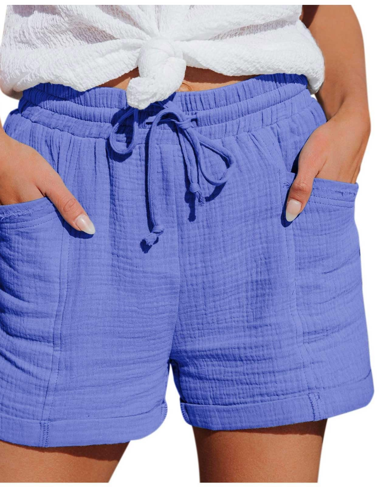 Emma Women's Linen Bermuda Shorts – High Waist Drawstring Shorts with Pockets
