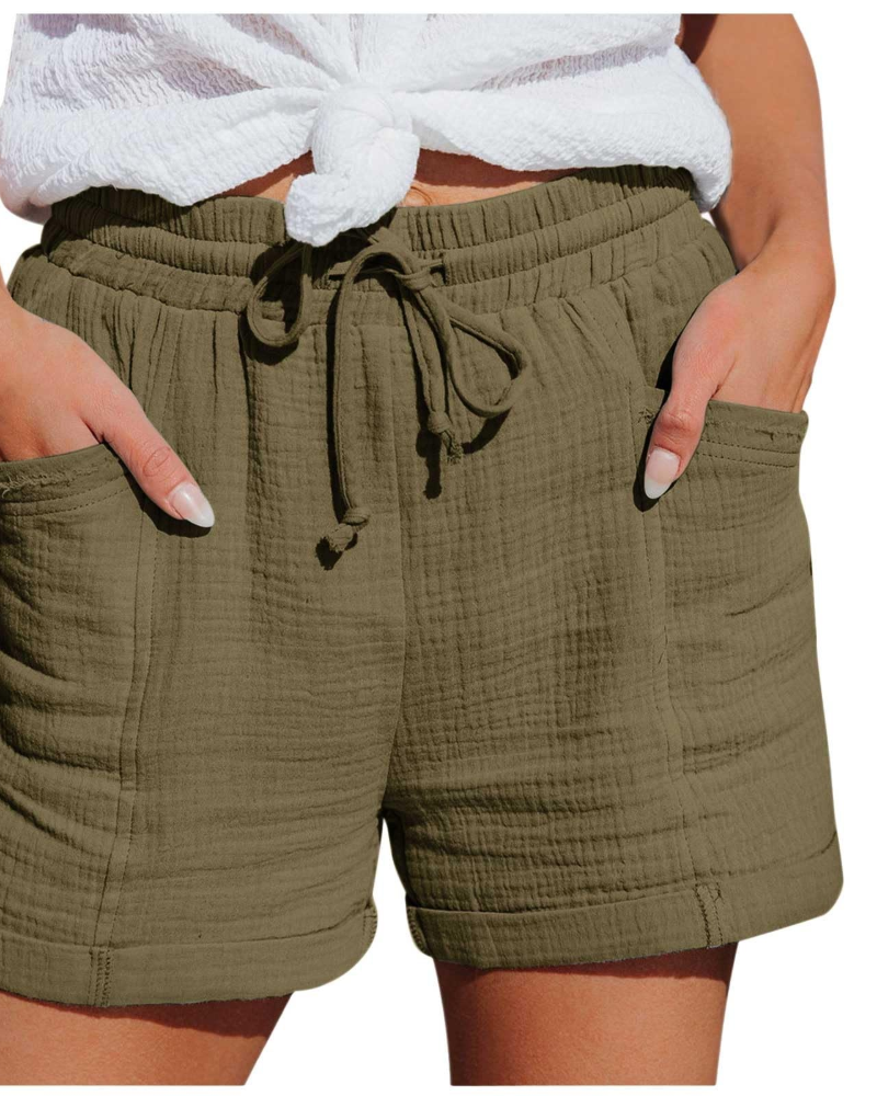 Emma Women's Linen Bermuda Shorts – High Waist Drawstring Shorts with Pockets