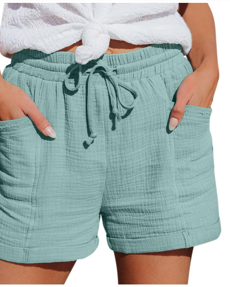 Emma Women's Linen Bermuda Shorts – High Waist Drawstring Shorts with Pockets