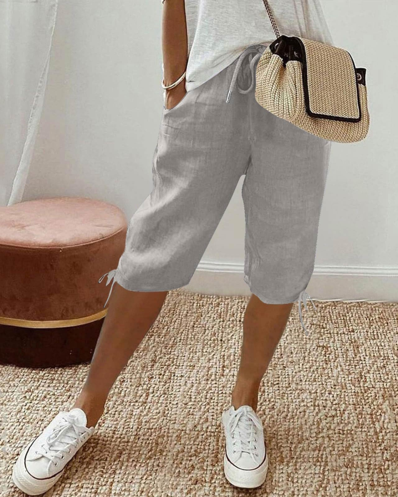 Diana Women’s Bermuda Shorts – Cotton Linen Knee Length Drawstring Shorts with Pockets