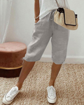 Diana Women’s Bermuda Shorts – Cotton Linen Knee Length Drawstring Shorts with Pockets