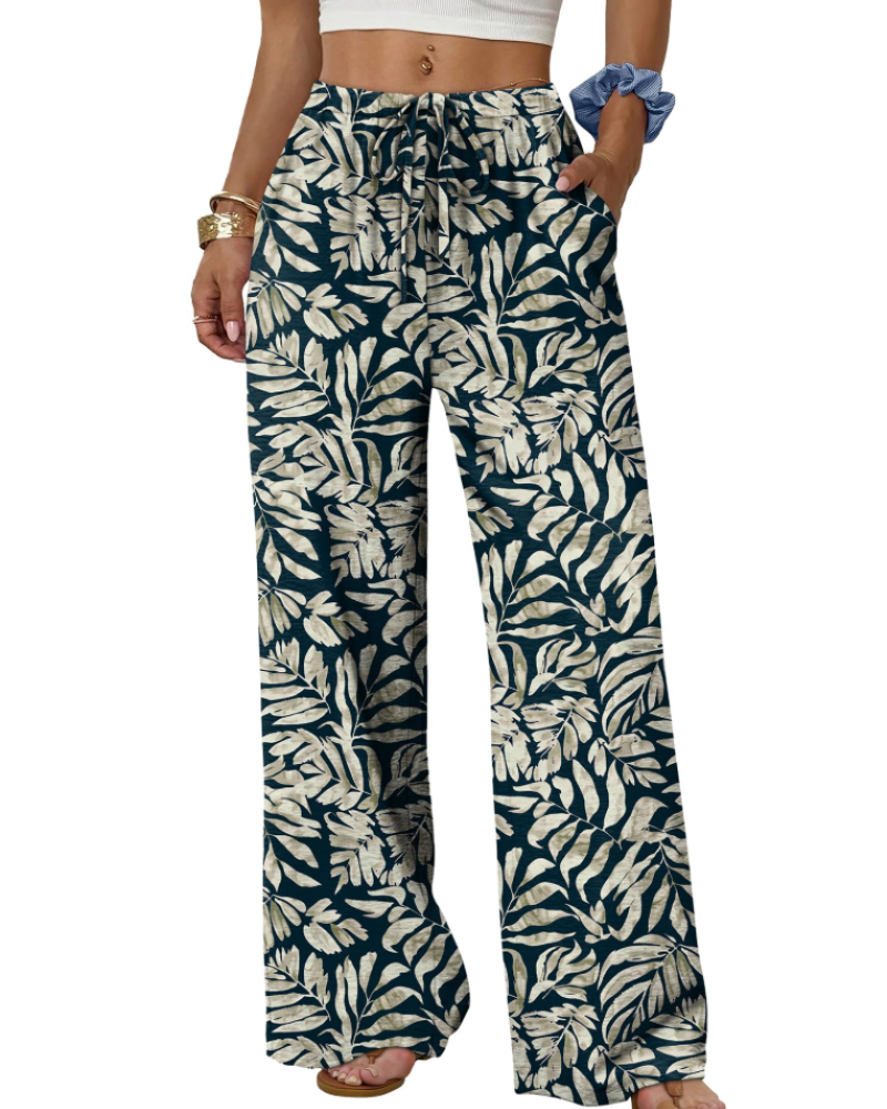 Sophia Women's Wide Leg Palazzo Pants – Drawstring Trousers with Pockets for Travel
