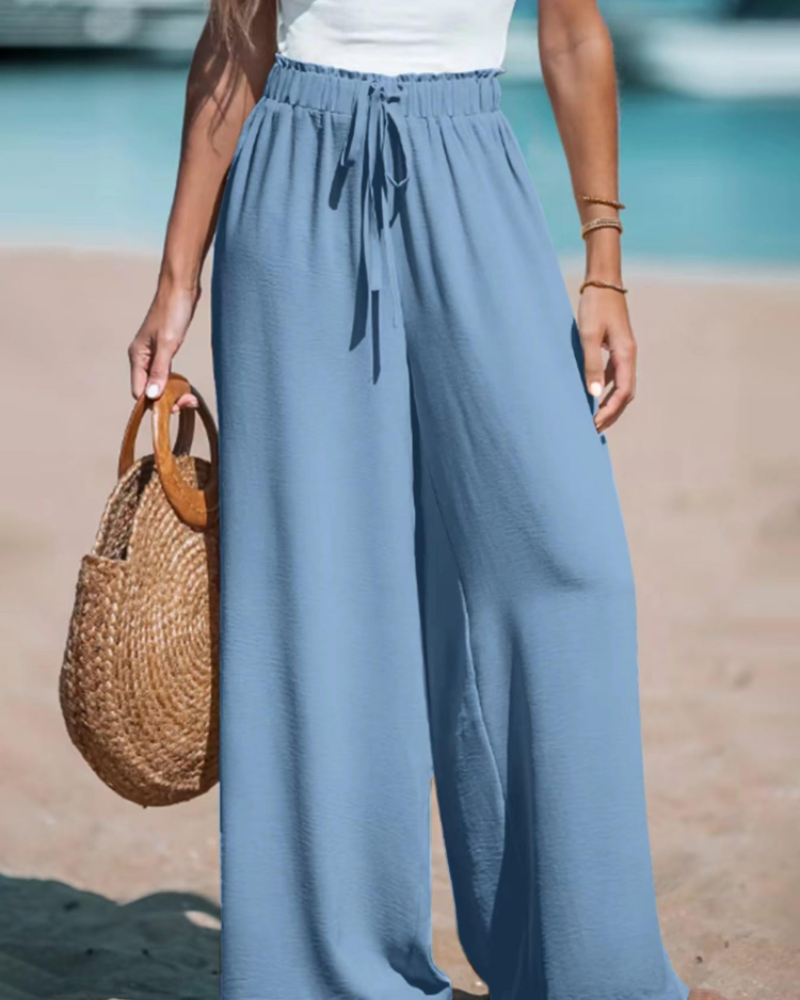 Caroline Women’s Palazzo Pants – High Waist Extra Wide Leg Drawstring Trousers