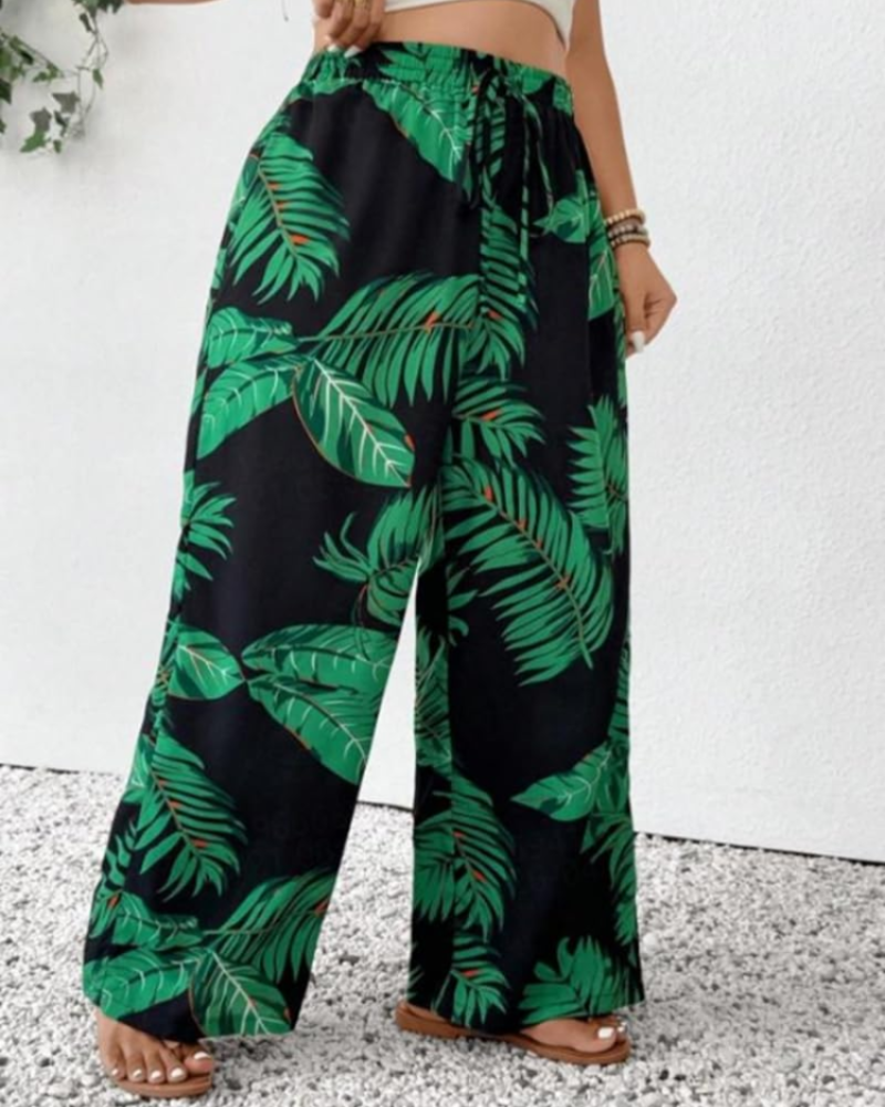 Maya Women’s Floral Pants – High Waist Straight Leg Pull-On Casual Summer Trousers