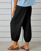 Madison Women’s Cotton Capri Pants – High Waist Wide Leg Drawstring Pants with Pockets