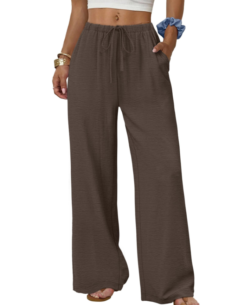 Sophia Women's Wide Leg Palazzo Pants – Drawstring Trousers with Pockets for Travel