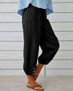 Madison Women’s Cotton Capri Pants – High Waist Wide Leg Drawstring Pants with Pockets