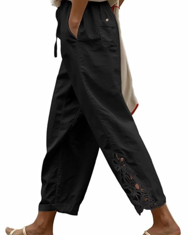 Camila Women’s Cotton Capri Pants – High Waist Drawstring Casual Cropped Pants with Pockets
