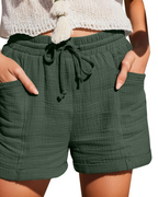 Emma Women's Linen Bermuda Shorts – High Waist Drawstring Shorts with Pockets