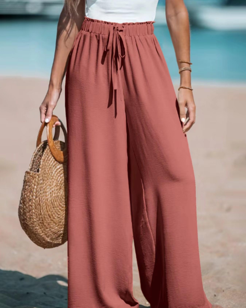 Caroline Women’s Palazzo Pants – High Waist Extra Wide Leg Drawstring Trousers