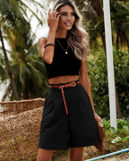 Olivia Women's Cargo Bermuda Shorts – High Waist Wide Leg Shorts with Utility Pockets