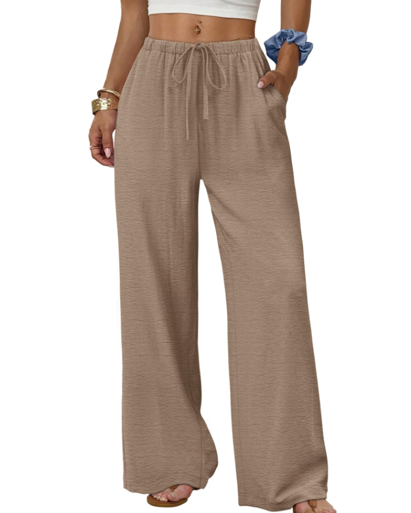 Sophia Women's Wide Leg Palazzo Pants – Drawstring Trousers with Pockets for Travel