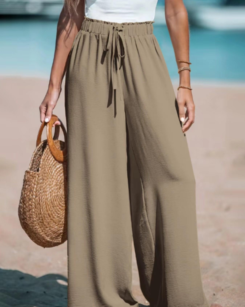 Caroline Women’s Palazzo Pants – High Waist Extra Wide Leg Drawstring Trousers