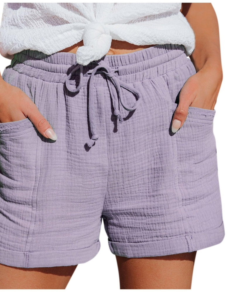 Emma Women's Linen Bermuda Shorts – High Waist Drawstring Shorts with Pockets