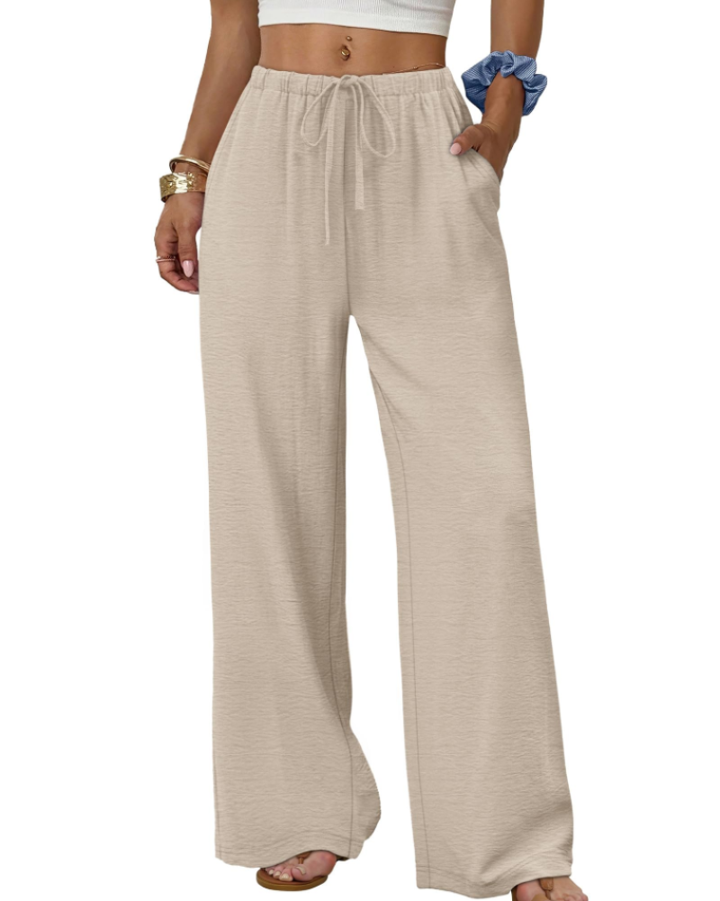 Sophia Women's Wide Leg Palazzo Pants – Drawstring Trousers with Pockets for Travel