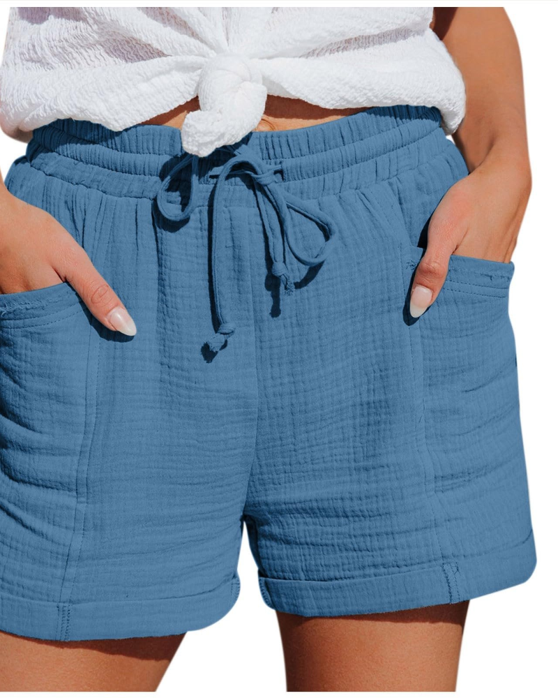 Emma Women's Linen Bermuda Shorts – High Waist Drawstring Shorts with Pockets