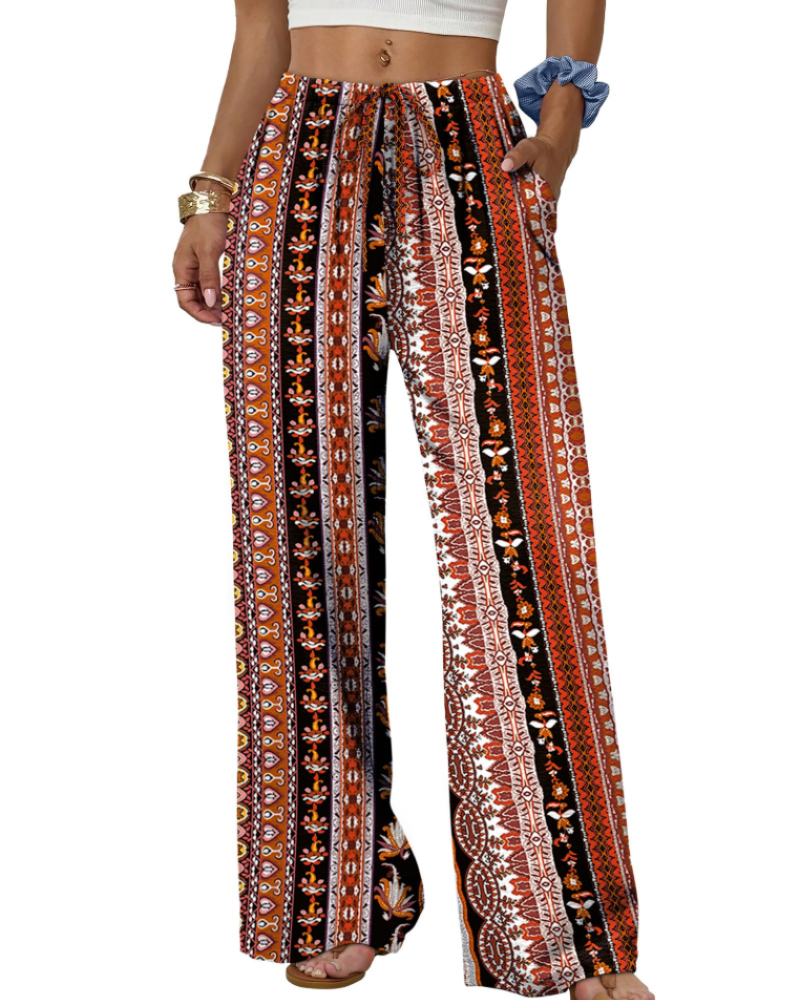 Sophia Women's Wide Leg Palazzo Pants – Drawstring Trousers with Pockets for Travel