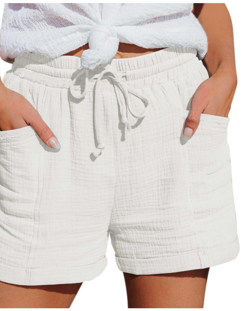 Emma Women's Linen Bermuda Shorts – High Waist Drawstring Shorts with Pockets