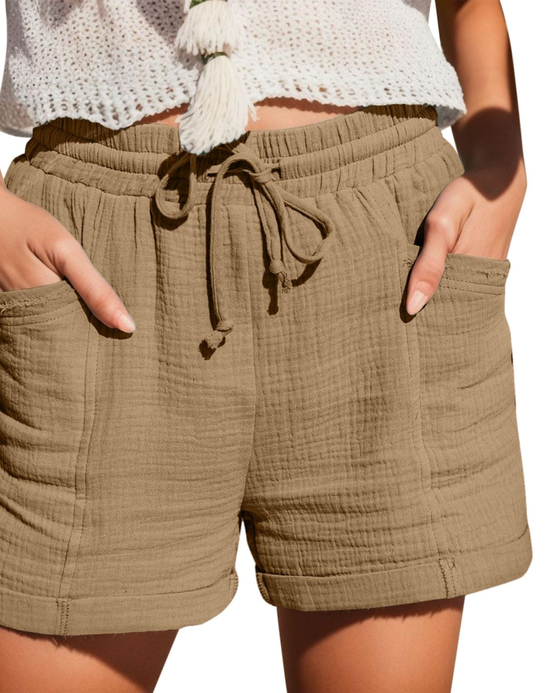 Emma Women's Linen Bermuda Shorts – High Waist Drawstring Shorts with Pockets