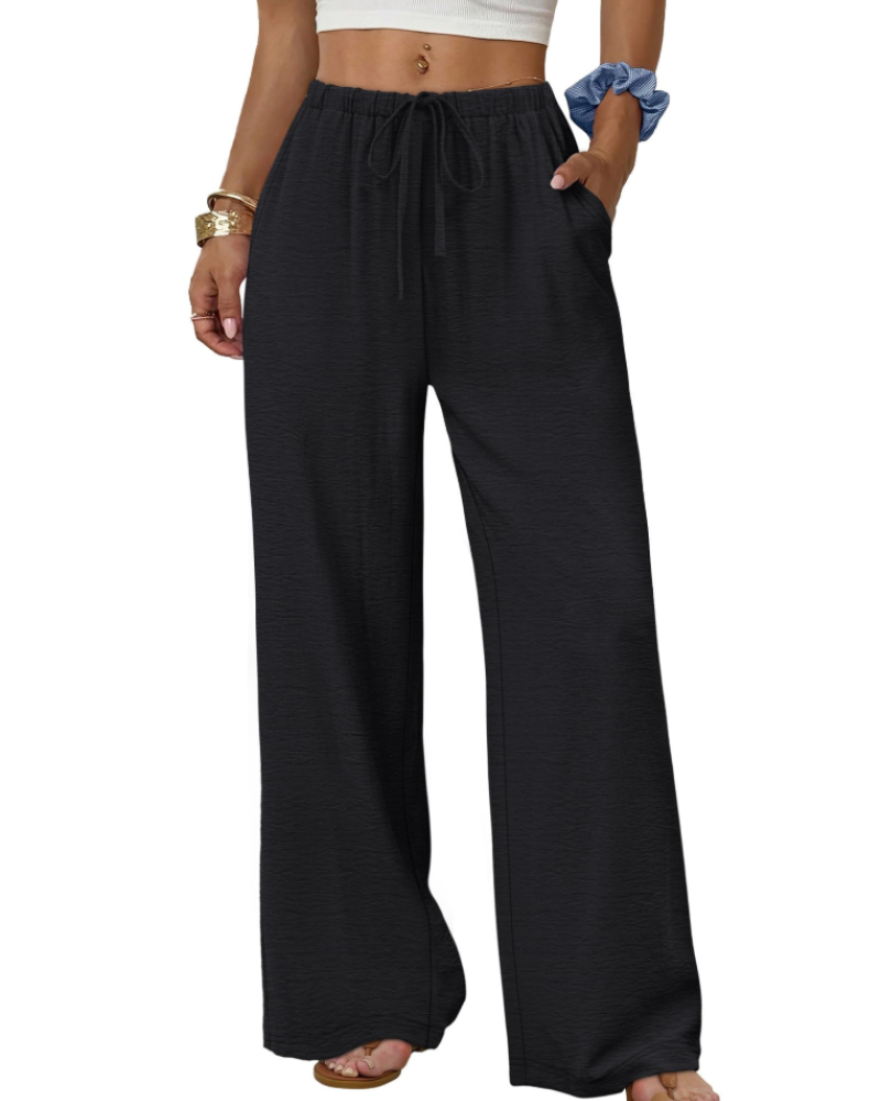 Sophia Women's Wide Leg Palazzo Pants – Drawstring Trousers with Pockets for Travel