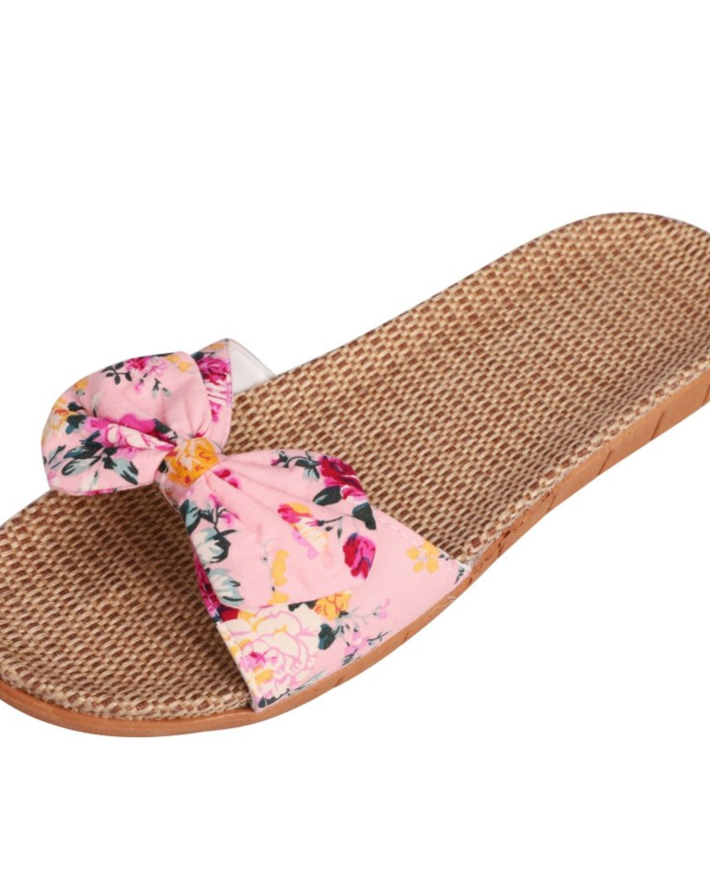 Bella Women's Linen Flat Sandals – Butterfly Bow Open Toe Slippers for Summer