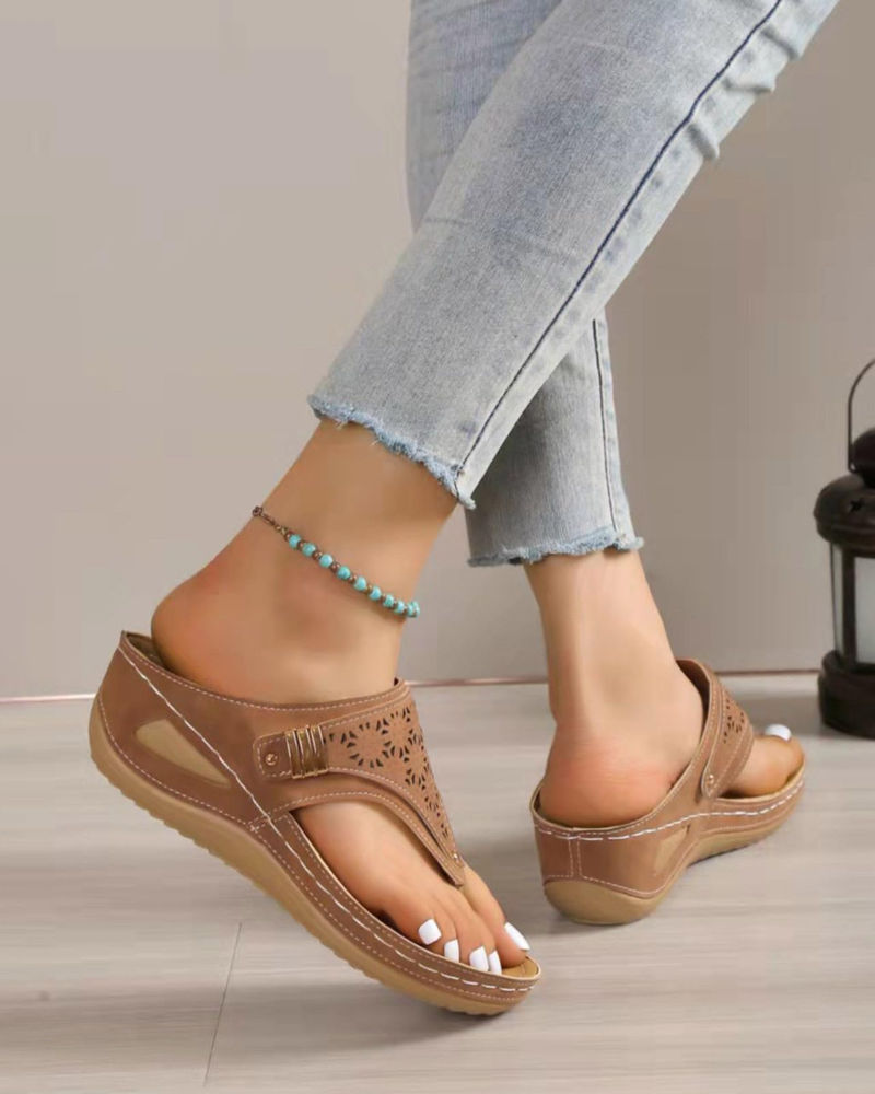 Sienna Women's Wedge Flip Flops – Slip-On Platform Sandals with Cushioned Footbed