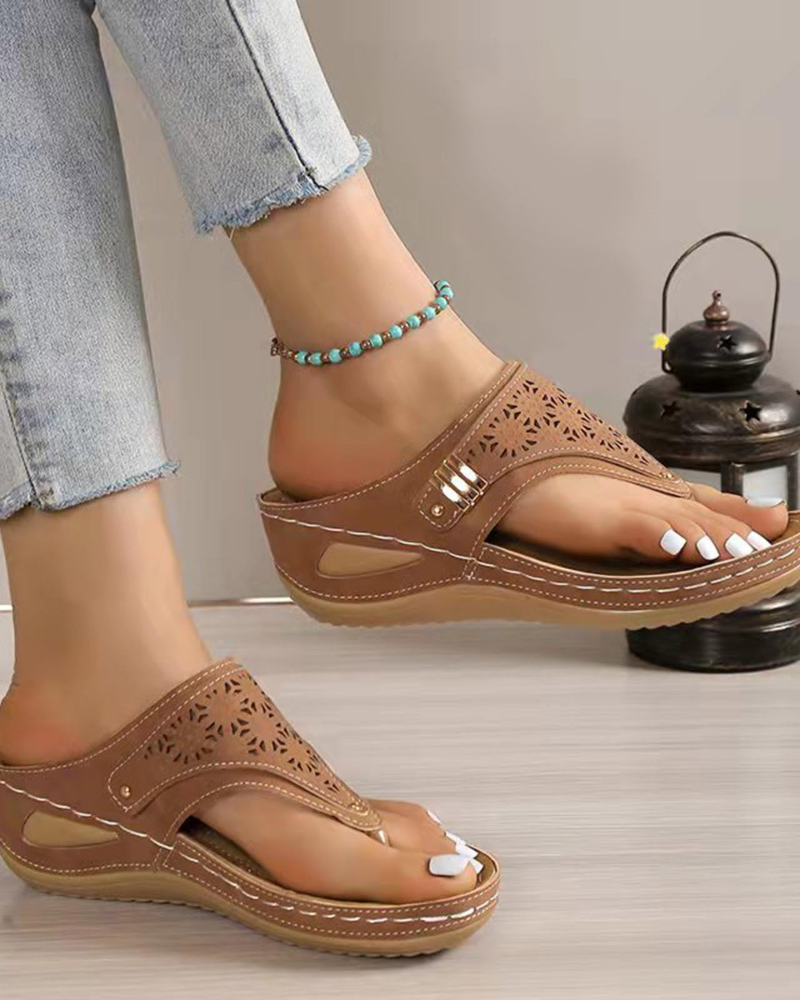 Sienna Women's Wedge Flip Flops – Slip-On Platform Sandals with Cushioned Footbed