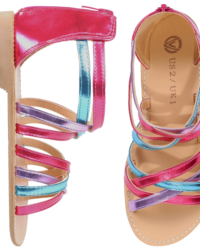 Poppy Girls' Strappy Sandals – Colorful Open Toe Sandals with Back Zipper