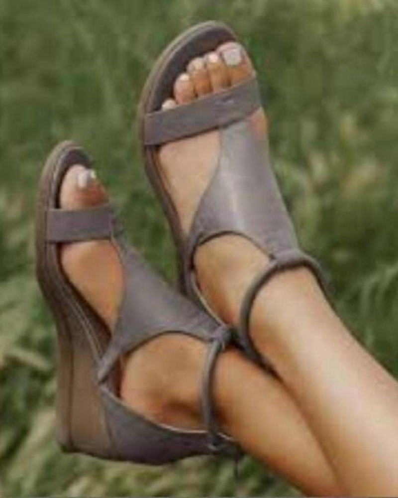Harper Women's Wedge Sandals – Open Toe Cut-Out Sandals with Back Zipper
