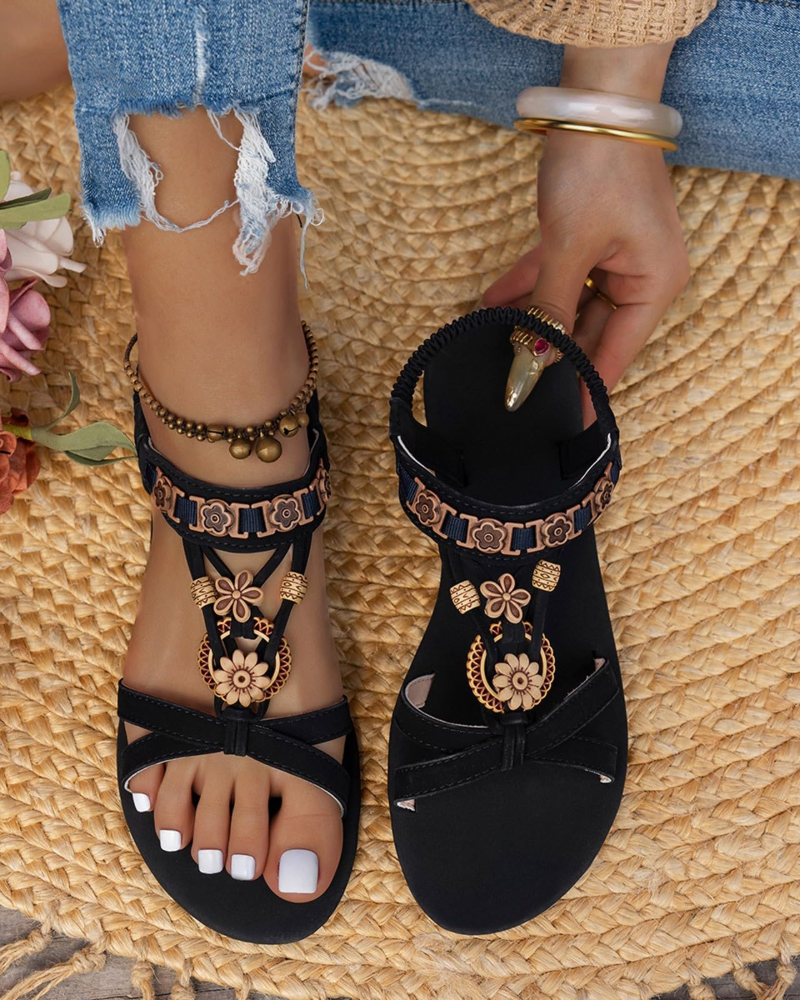 Mila Women's Bohemian Sandals – Rhinestone Elastic Strap Sandals for Summer