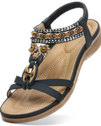 Chloe Women's Bohemian Sandals – Rhinestone T-Strap Sandals with Arch Support