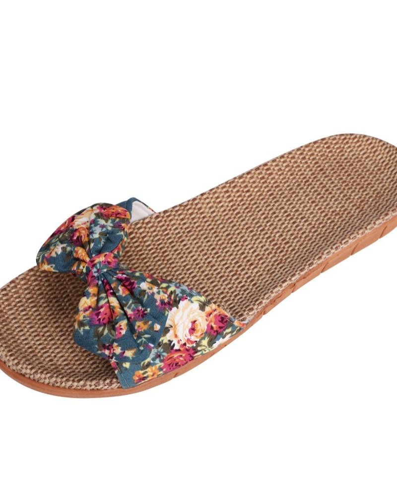 Bella Women's Linen Flat Sandals – Butterfly Bow Open Toe Slippers for Summer