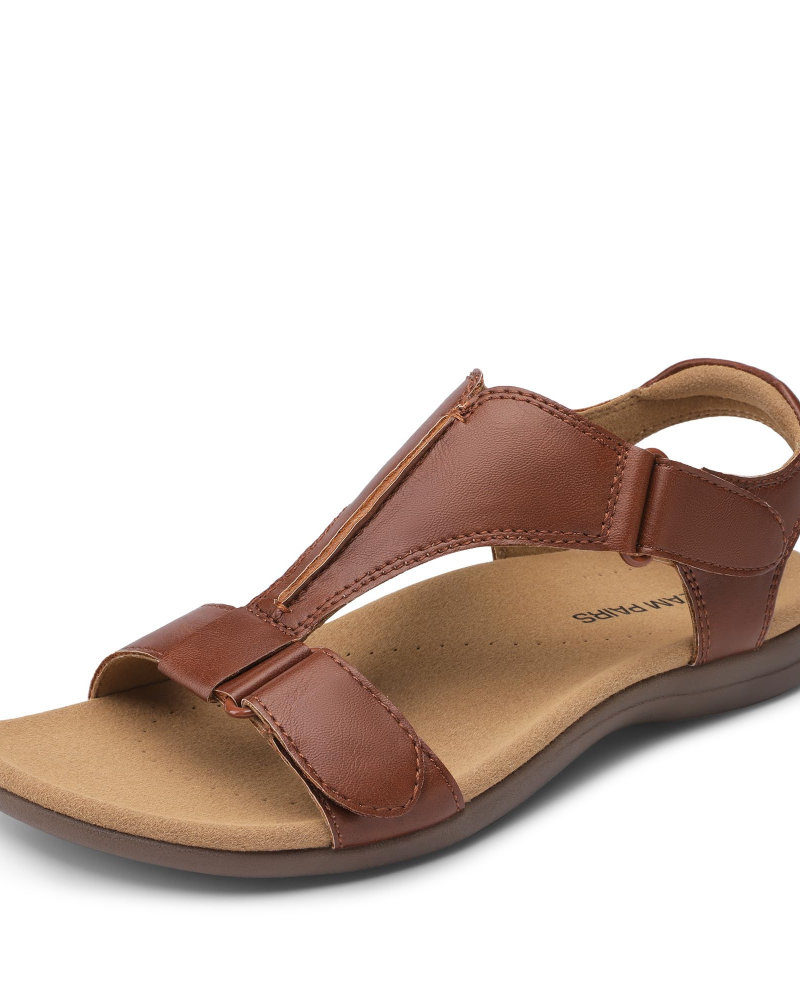 Ella Women's T-Strap Sandals – Arch Support Walking Sandals with Adjustable Straps