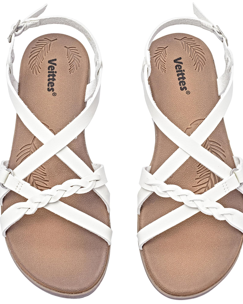 Sophia Women's Braided Flat Sandals – Cross Strap Sandals with Cushioned Footbed
