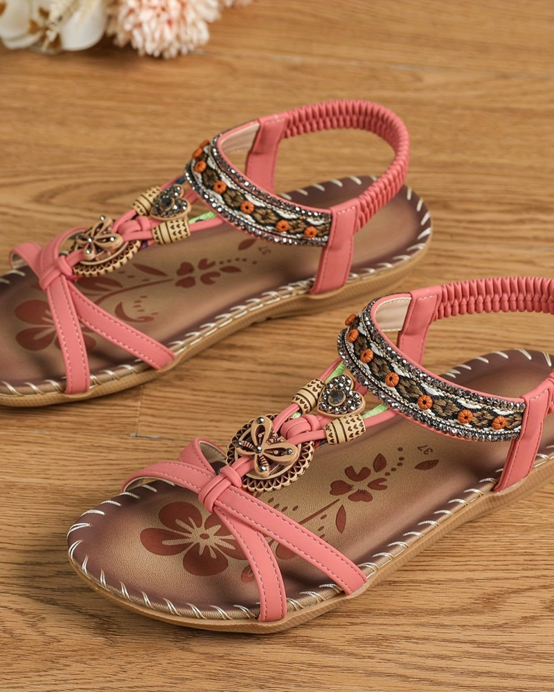 Mila Women's Bohemian Sandals – Rhinestone Elastic Strap Sandals for Summer