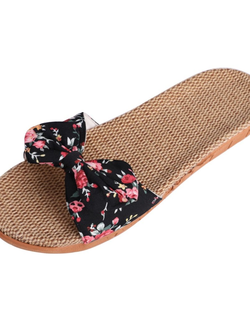 Bella Women's Linen Flat Sandals – Butterfly Bow Open Toe Slippers for Summer