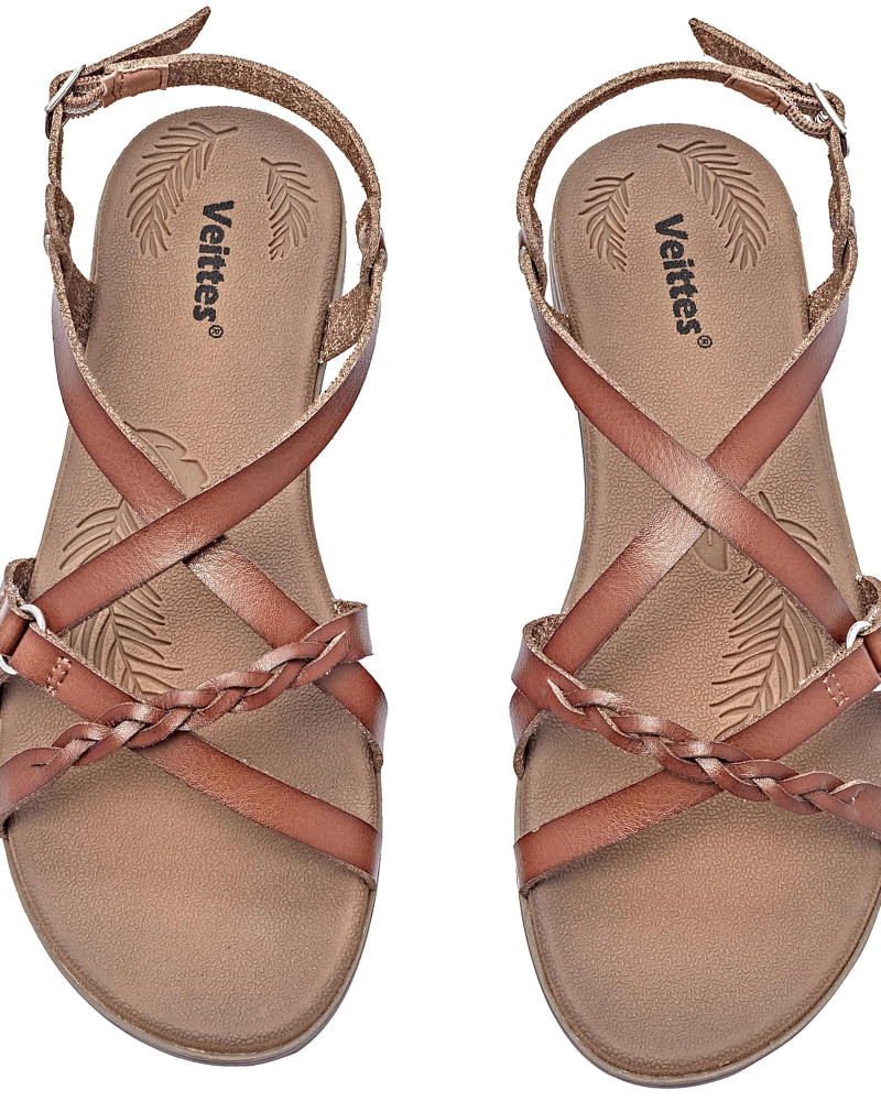 Sophia Women's Braided Flat Sandals – Cross Strap Sandals with Cushioned Footbed