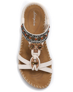 Chloe Women's Bohemian Sandals – Rhinestone T-Strap Sandals with Arch Support