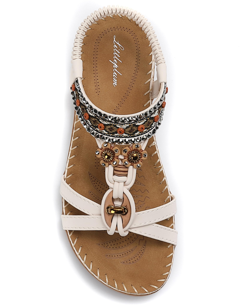 Chloe Women's Bohemian Sandals – Rhinestone T-Strap Sandals with Arch Support