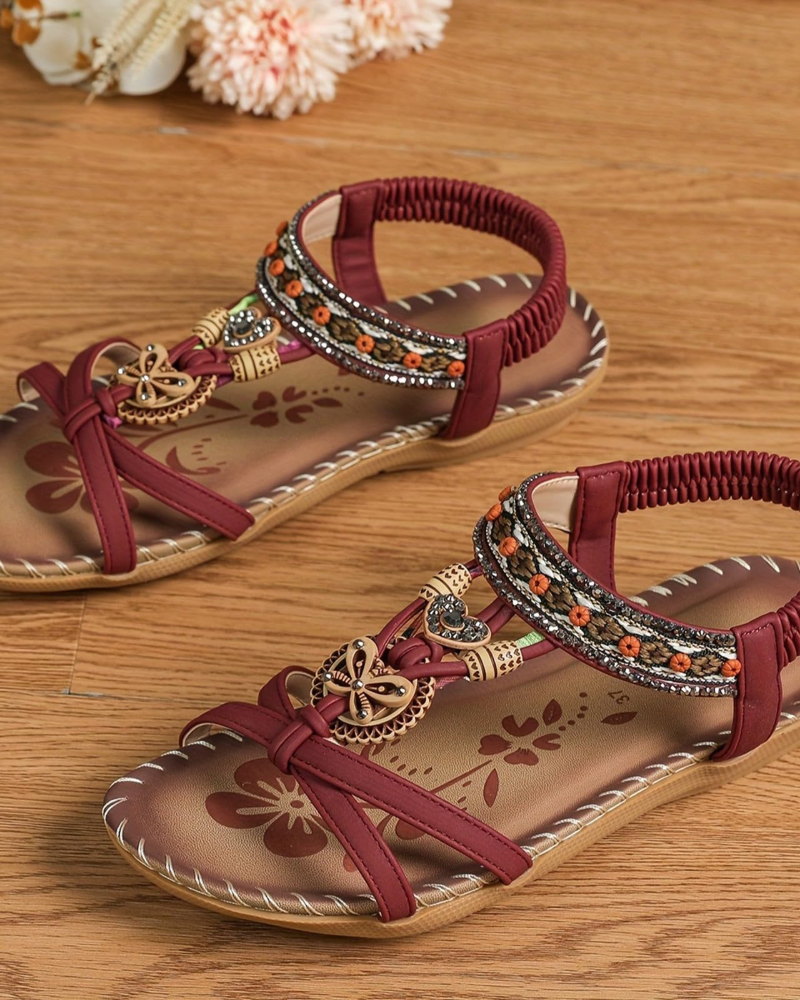 Mila Women's Bohemian Sandals – Rhinestone Elastic Strap Sandals for Summer