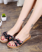 Bella Women's Linen Flat Sandals – Butterfly Bow Open Toe Slippers for Summer
