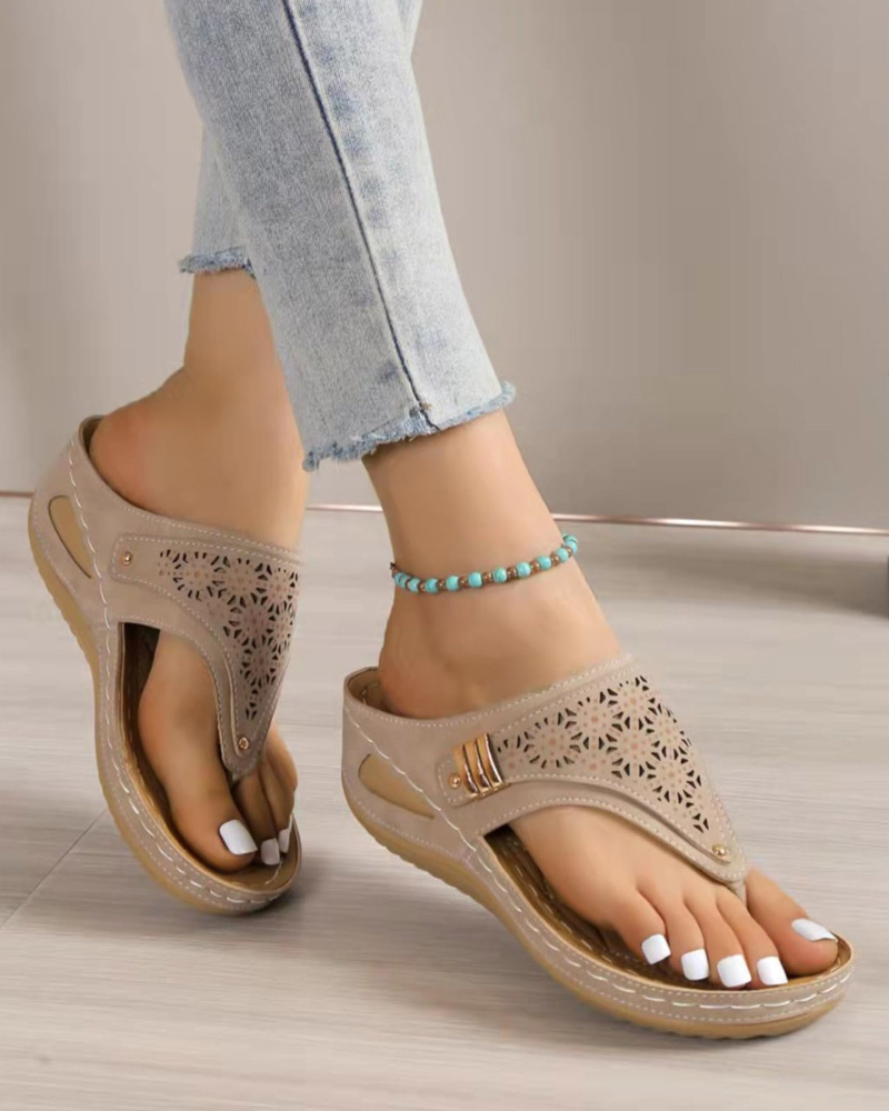 Sienna Women's Wedge Flip Flops – Slip-On Platform Sandals with Cushioned Footbed