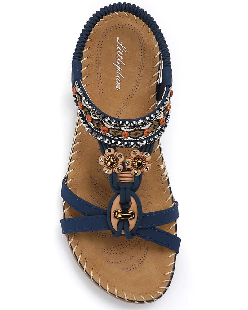 Chloe Women's Bohemian Sandals – Rhinestone T-Strap Sandals with Arch Support