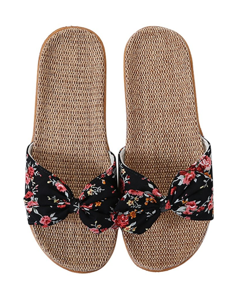Bella Women's Linen Flat Sandals – Butterfly Bow Open Toe Slippers for Summer