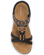 Chloe Women's Bohemian Sandals – Rhinestone T-Strap Sandals with Arch Support